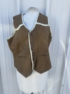 Vintage Sears Vest The Leather Shop Sherpa Lined Western Cowboy Suede Medium - Picture 1 of 5