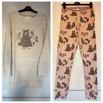 NEXT Ladies Pink Bear Woodland Animal Design Cotton Legging Pyjamas ~ SIZE 14 - Image 1 of 4