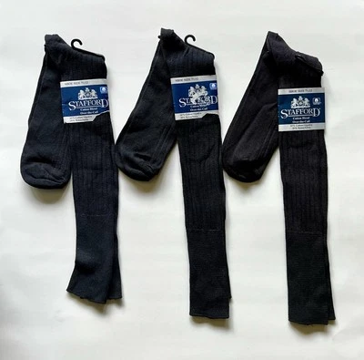 NOS 3 Prs Men’s Stafford USA Black Over The CALF  Ribbed Sanitized Socks Sz 7-12 - Image 1 of 4