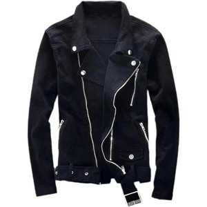GIACCA MOTO BIKER CLASSICA DENIM NERO UOMO TASCHE CON CERNIERA. - Foto 1 di 4
