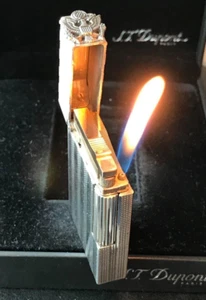 ST. Dupont Gas Lighter Silver Stripe Gatsby Line 2s Eagle Emblem Custom No Box - Picture 1 of 16