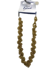 GOLD BEADED WOVEN JEWELRY CM 38-42 STRETCHED CREW NECKLACE - Picture 1 of 2