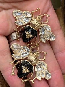 PENDIENTES GRANDES 2 pulgadas ESTILO ART DECO de colección esmalte ABEJA NEGRA vintage renacimiento de insectos - Imagen 1 de 9