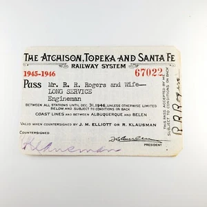 1946 ATCHISON TOPEKA & SANTA FE PASS Railway R.R. Rogers Vintage Coastline & NM - Picture 1 of 2