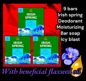 9 Irish Spring Icy Blast Deodorant Bar Soap:(3pk x 3),12hr Fresh, w Flaxseed Oil - Picture 1 of 24