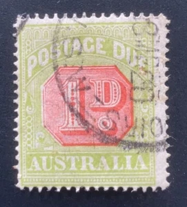 Australia 1913 Postage Due 1d Rosine and Bright Apple-Green, P14 - Fine Used - Picture 1 of 2