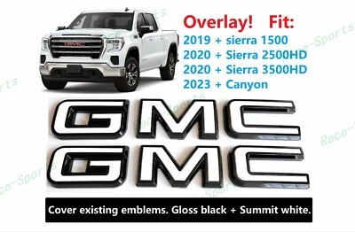 Superposición Delantera Trasera Negro Blanco GMC Emblema 2019+ Sierra 1500 2500HD 3500HD Canyon Foto 1 de 4