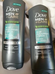 (2) Dove Men+Care Blue Eucalyptus & Birch Relax & Uplift Body Wash Soap 18 oz - Picture 1 of 3