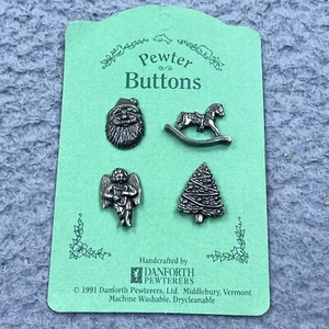 VTG 1991 Danforth Pewter Christmas Holiday Buttons on Original Card Santa Tree - Picture 1 of 8