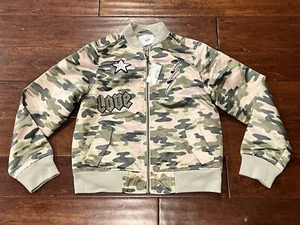 Children's Place Green Pink Camo Girls XL Full Zip Love Star Logo Bomber Jacket - Picture 1 of 12