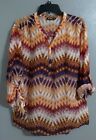 Woman's A.N.A.  Rolltab Long Sleeve. Pullover Multicolor Sheer Blouse.Size 1X