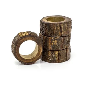 Set Of 4 Rustic Wooden Tree Bark Napkin Rings | Christmas Wedding Napkin Holders - Picture 1 of 5
