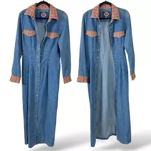 Maxi Camisa Vestido Vintage Años 90 Paris Azul Denim Jean Snap Talla 13 Mediana EE. UU. - Imagen 1 de 10