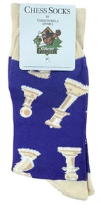 Chess Socks - Adult Size 6-12 - Cream Pieces on Purple Background - Picture 1 of 1