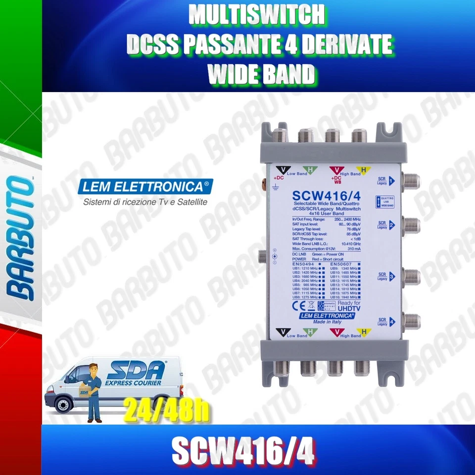 MULTISWITCH DCSS SKY PASSANTE 4 DERIVATE WIDE BAND SCW416/4  LEM ELETTRONICA - Immagine 1 di 1