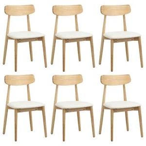 Oikiture 6x Dining Chairs Kitchen Chair PU Leather Solid Wood Cafe Lounge Beige - Picture 1 of 10