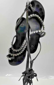 GIUSEPPE ZANOTTI Crystal Black Leather Strappy Sandals - Sz EU 39 MSRP $895 - Picture 1 of 9