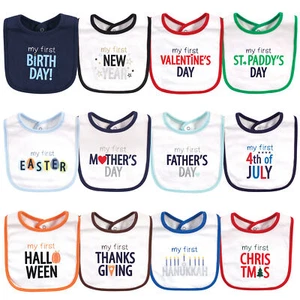 Hudson Baby Infant Boy Cotton Bibs 12pk, Holiday Bold Boy, One Size - Picture 1 of 2