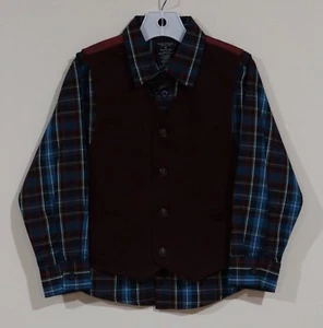 Nautica Size 6 Boys Blue/Burgundy Plaid Shirt & Burgundy Vest Set - Picture 1 of 2