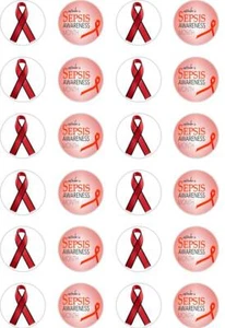 24 x PRECUT SEPSIS BEWUSST BAND REIS/OBLATEN PAPIER CUP CAKE TOPPER - Bild 1 von 1