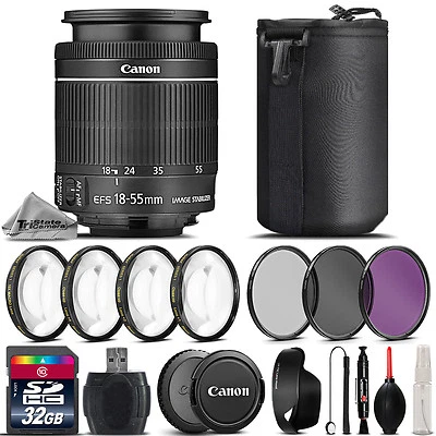 Lente Canon EF-S 18-55 mm f/3,5-5,6 IS STM + Kit macro de 4 piezas + Filtros UV, CPL, FLD Foto 1 de 4