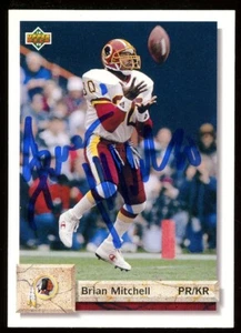 1992 Upper Deck BRIAN MITCHELL carta firmata autografo REDSKINS EAGLES - Foto 1 di 1