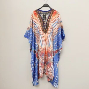 Sakkas Women's One Size Blue V Neck Lace Up Beach Dress Cover up Rhinestone - Picture 1 of 9