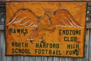 Vintage Folk Art North Harford High School Football HAWKS End Zone Club Banner - Picture 1 of 10
