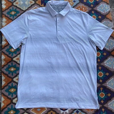 全新无标签 Walter Hagen Polo 高尔夫衬衫白色灰色条纹性能男式 L — 第 1/4 张图片