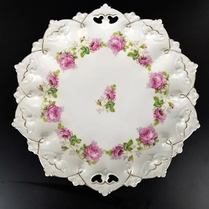 RARE MZ Moritz Zdekauer Autriche ancienne assiette décorative roses 1884 à 1909 - Photo 1/13