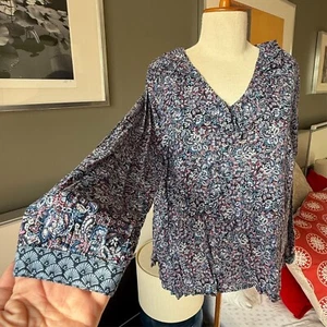 - J. Jill Floral Floral Flowy Long Sleeve Top Rüschenkragen Frühling Sommer LARGE - Bild 1 von 10