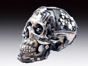 Steampunk Totenkopf mit Computer Chip Figur Statue Skelett Halloween - Bild 1 von 3