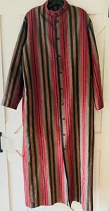 Men's Brown Orange Striped Button Front Long Sleeve Kaftan w/Pockets | LARGE - Picture 1 of 4