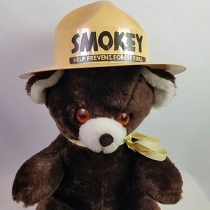 Smokey Teddy Bear Vintage 14 inch Jr Ranger Hat Spangled Eyes Dollcraft - Picture 1 of 12