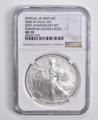 MS70 2006-W Burnished NGC American Silver Eagle 20th Anniv. Set Brown Lbl - Image 1 of 4