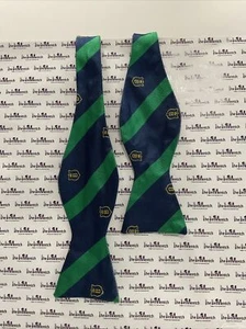 Rare Brooks Brothers 2 Sided Blue & Green “B” Logo Self Tie Bow Tie Silk NEW - Picture 1 of 4