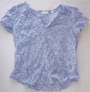 New York and Company Blue Lace Short Sleeve Shirt Size Small  - Picture 1 of 2