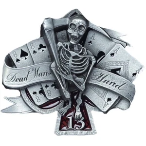 Dead Man's Hand Belt Buckle, Gothic Poker Reaper Death Cards Gift Dragon Designs - Picture 1 of 5
