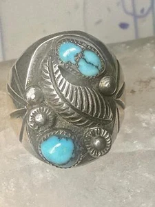 Navajo ring Turquoise feather leaf sign J Silversmith size 11 sterling silver wo - Picture 1 of 12