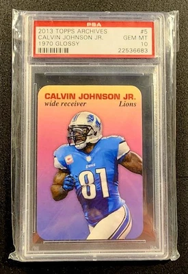 2013 TOPPS ARCHIVES 1970 GLOSSY #5 CALVIN JOHNSON JR.  RARE PSA GEM MT 10 POP  6 - Image 1 of 2