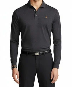 Polo Ralph Lauren Herren Poloshirt Classic Fit Langarm schwarz meliert - Gr. L - Bild 1 von 2