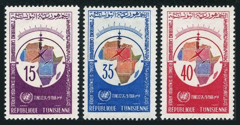 Tunisia 464-466, MNH. Michel 664-666. Cartographic Conference for Africa, 1966. - Image 1 of 1