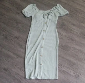 Elegant Mint Dress With Cute Button Design And Textured Feel - Picture 1 of 3