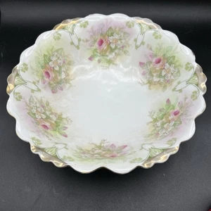 Wow! Antiguo cuenco con borde festoneado dorado floral rosa profundo y verde MZ Austria #1000 - Imagen 1 de 11