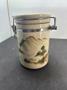 Ceramic Canister Metal Clasp Asian Theme 6”T - Picture 1 of 7