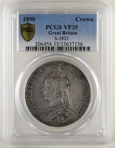 Corona de plata Gran Bretaña 1890 S-3921 graduación profesional VF35 (cabeza del Jubileo de la Reina Victoria) - Imagen 1 de 4