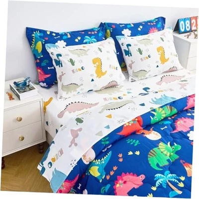  7 Piece Kid Boys Comforter Set Size 3D Blue Wild Park Jungle Full Dinosaur - Image 1 of 4