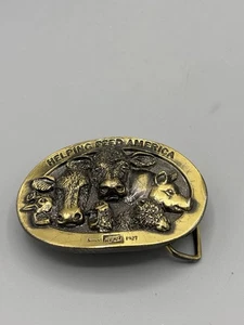 Vtg Kent Feeds Belt Buckle Helping Feed America Beef Pig Etc - Picture 1 of 4