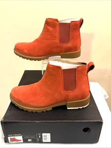 SOREL Emelie II Chelsea WP Leather Waterproof Warp Red / Gum 2 Booties Women’s 8 - Picture 1 of 6