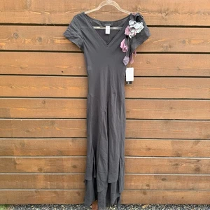 Vintage Neu mit Etikett 90er Jahre Y2K Jones New York Blumenapplikation Seide Maxikleid Gr. 4 Zink - Bild 1 von 12